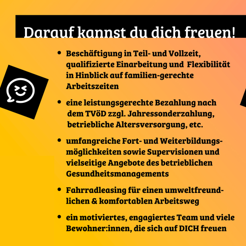 Instagram-Post Seite 2 mit Details zum Job (Teil- oder Vollzeit, Bezahlung nach TVÖD zzgl. Jahressonderzahlung, betriebliche Altersvorsorge, usw.)