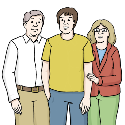 Eine Illustration von drei Personen, die nebeneinander stehen.