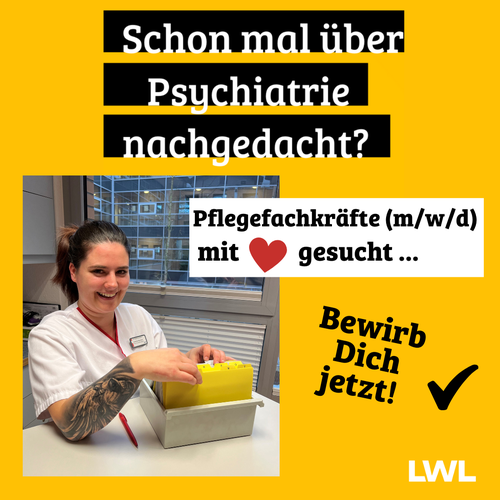 Instagram-Post Seite 1 mit freundlicher Pflegefachkraft bei der Arbeit.